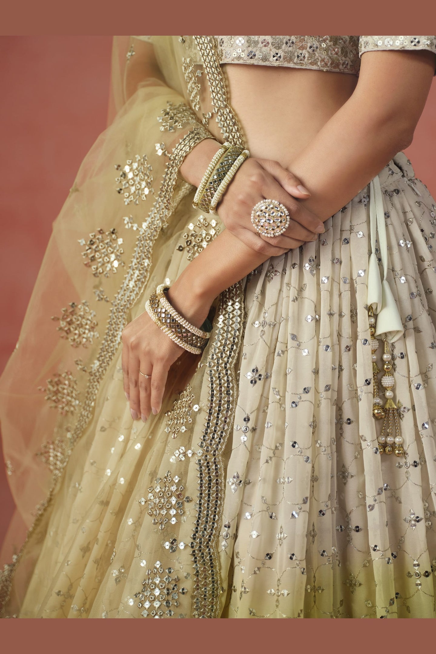 Yellow Georgette Lehenga Choli For Indian & Pakistani Wedding Festival - Sequins & Thread Embroidery Work, Zari Work