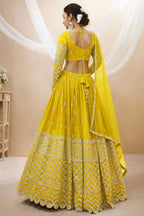 Yellow Georgette Lehenga Choli For Indian & Pakistani Wedding Festival - Sequins & Thread Embroidery Work, Zari Work