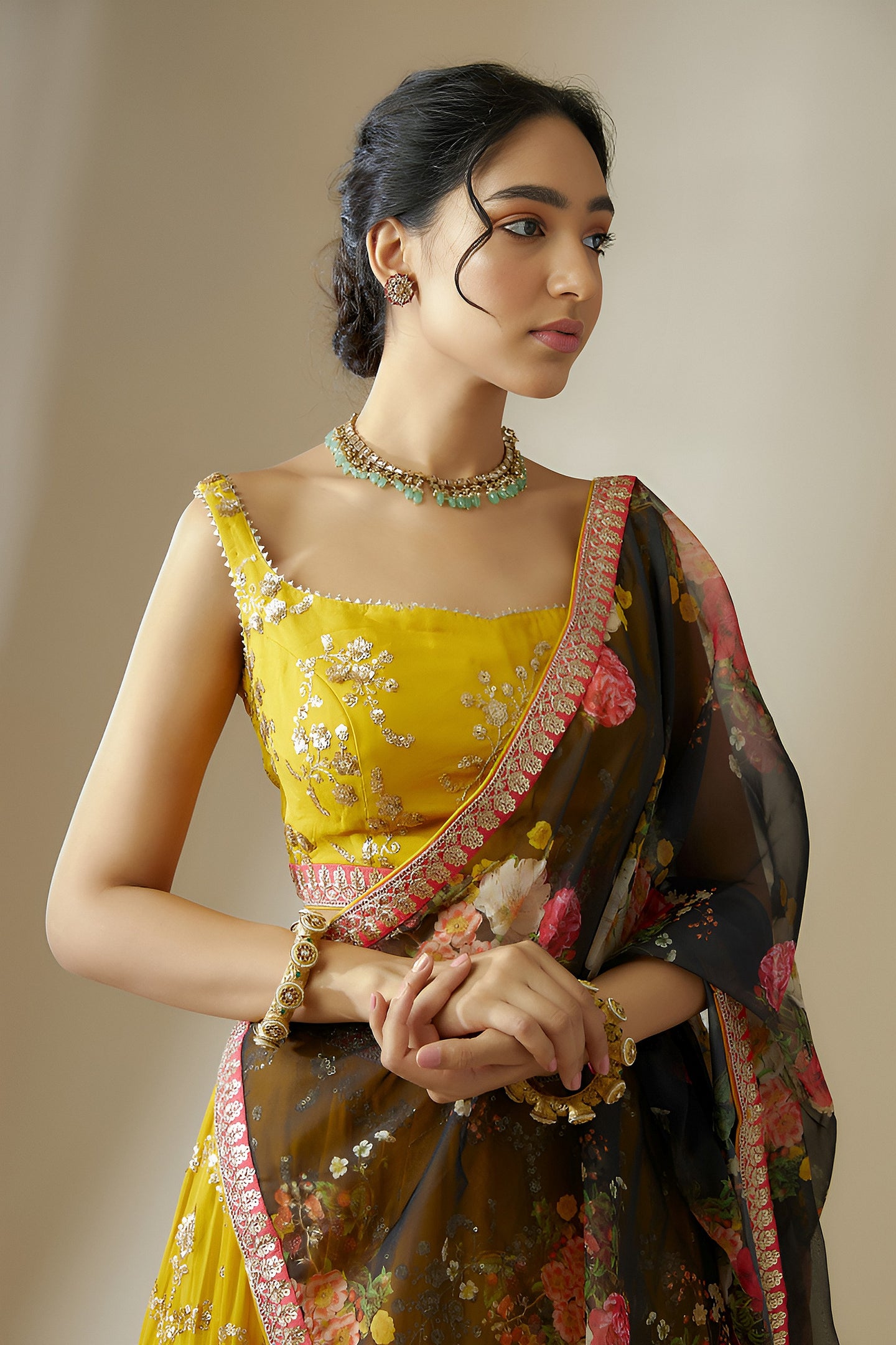 Yellow Georgette Lehenga Choli For Indian & Pakistani Wedding Festival - Zari Work, Sequence Embroidery Work, Thread Embroidery Work, Print Work
