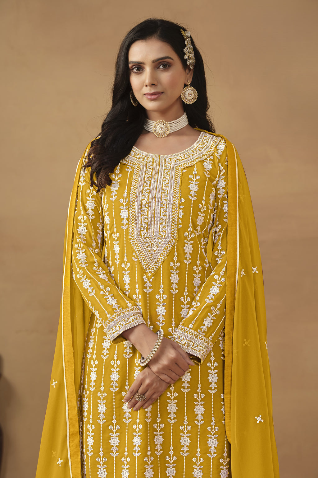 Yellow Georgette Pakistani Sharara Suits for Wedding with Thread Embroidery