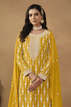 Yellow Georgette Pakistani Sharara Suits for Wedding with Thread Embroidery