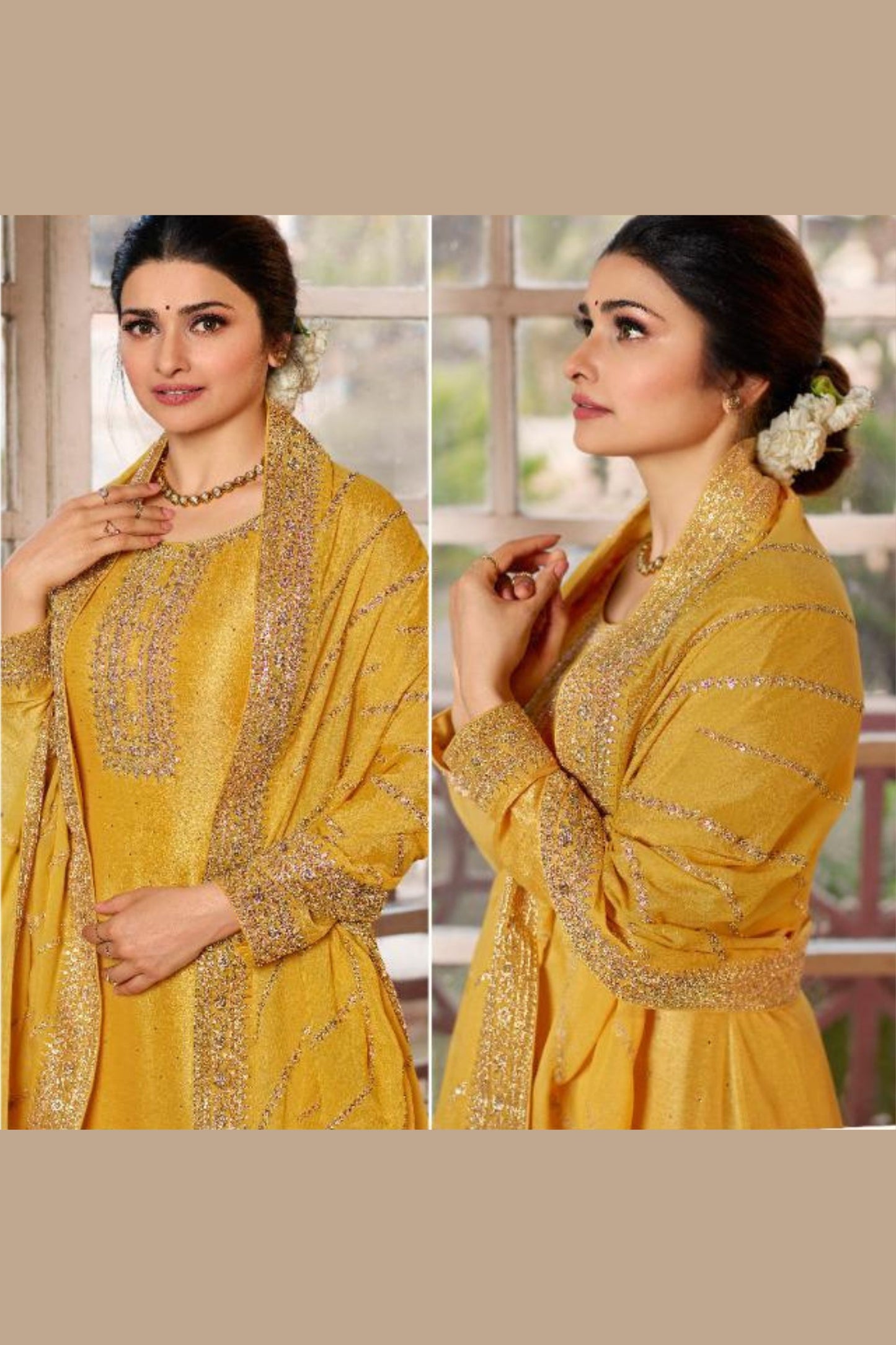 Yellow Georgette Silk Salwar Kameez Suit For Indian Festivals & Pakistani Weddings Dress - Thread Embroidery Work