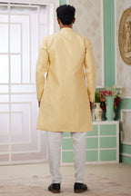 Yellow Jacquard Silk Indo Western Clothes for Men with Weaving Work