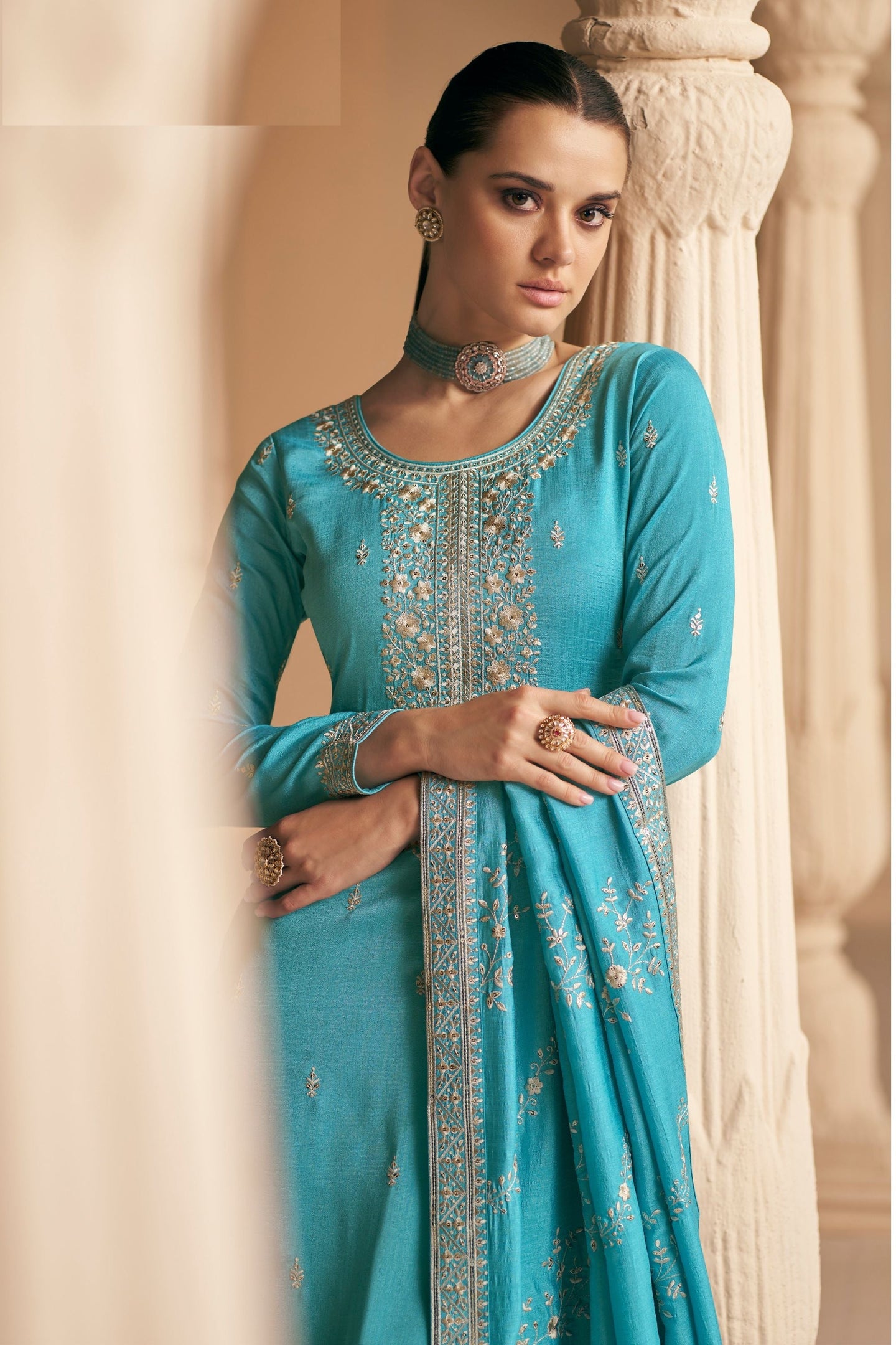Yellow Pakistani Silk Salwar Kameez For Indian Festivals & Weddings - Thread Embroidery Work,