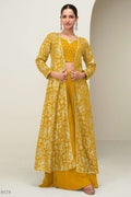 Yellow Chinon Silk Crop Top with Jacket and Palazzo