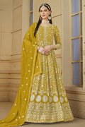Yellow Georgette Anarkali for Wedding Function with Thread and Sequins Embroidery