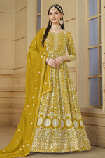 Yellow Georgette Anarkali for Wedding Function with Thread and Sequins Embroidery
