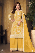 Yellow Net Thread Work Plazo Sangeet Outfits for Women