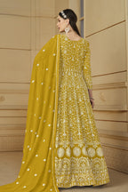 Yellow Georgette Anarkali for Wedding Function with Thread and Sequins Embroidery