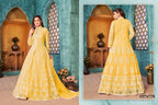 Yellow Net Anarkali Indian Party Wear Dresses with Sequins and Thread Embroidery Work