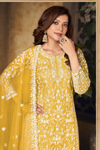 Yellow Net Thread Work Plazo Sangeet Outfits for Women