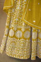 Yellow Georgette Anarkali for Wedding Function with Thread and Sequins Embroidery