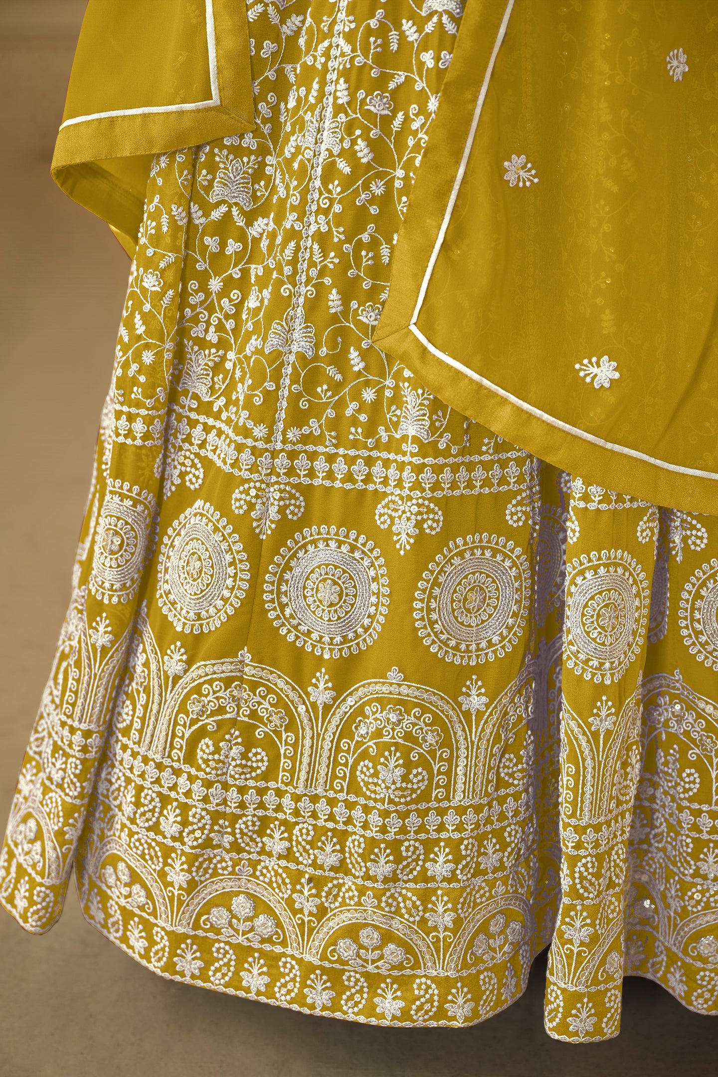 Yellow Georgette Anarkali for Wedding Function with Thread and Sequins Embroidery