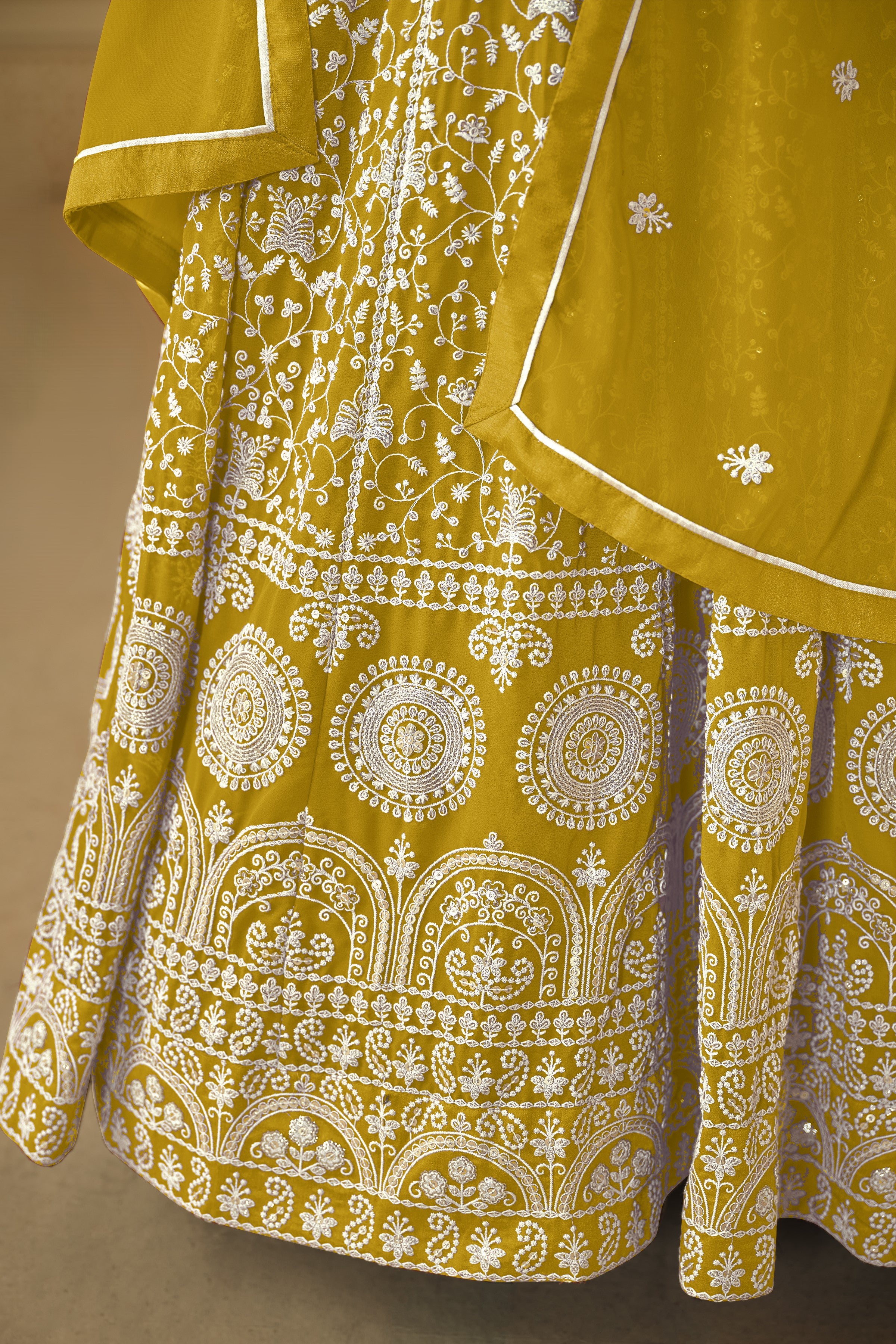 Yellow Georgette Anarkali for Wedding Function with Thread and Sequins Embroidery