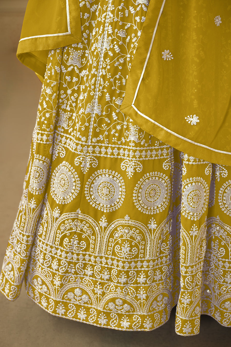 Yellow Georgette Anarkali for Wedding Function with Thread and Sequins Embroidery