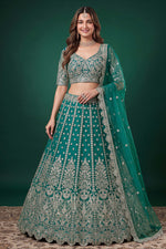 Teal Net Party Wear Lehenga Choli with Zari & Sequin Work