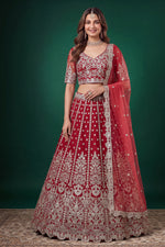 Red Net Lehenga for Wedding with Zari Work