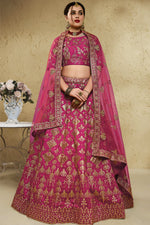 Dark Pink Reception Lehenga with Half Sleeve Choli
