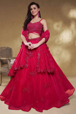 Reddish Pink Reception Lehenga with Zari, Dori & Sequin Work