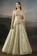 Champagne Lehenga for Mehendi with Sequin Zari & Mirror