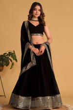 Black Reception Lehenga & Sleeveless Choli with Zari and Sequins