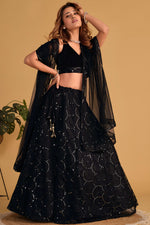 Black Cocktail Lehenga with Sleeveless Velvet Blouse