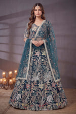 Teal Lehenga for Wedding with Sequin-Embroidered Choli
