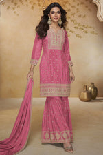 Pink Chinon Silk Sharara Suit for Wedding with Thread & Sequins Embroidery