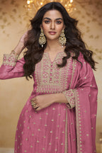 Pink Chinon Silk Sharara Suit for Wedding with Thread & Sequins Embroidery