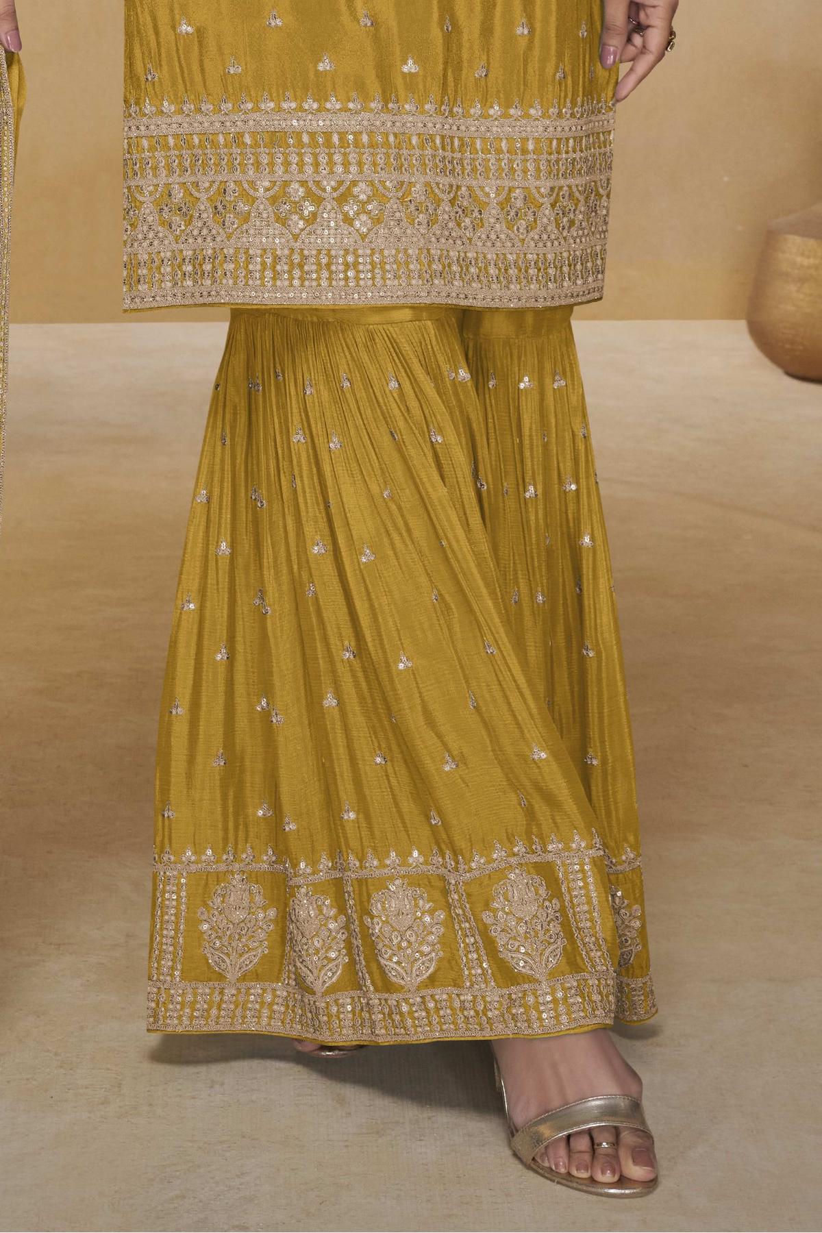 Mustard Yellow Embroidered Sharara Suit for Haldi