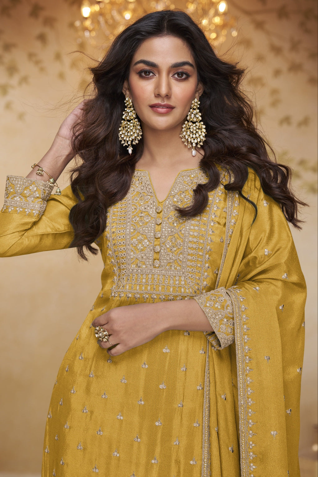 Mustard Yellow Embroidered Sharara Suit for Haldi