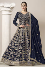 Navy Blue Georgette Anarkali Suit For Indian & Pakistani Wedding Festival - Embroidery Work