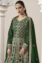 Green Georgette Anarkali Suit For Indian & Pakistani Wedding Festival - Embroidery Work