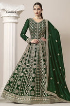 Green Georgette Anarkali Suit For Indian & Pakistani Wedding Festival - Embroidery Work