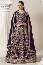 Purple Georgette Anarkali Suit For Indian & Pakistani Wedding Festival - Embroidery Work