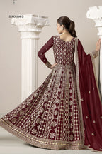 Maroon Georgette Anarkali Suit For Indian & Pakistani Wedding Festival - Embroidery Work