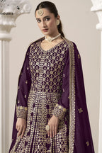 Purple Georgette Anarkali Suit For Indian & Pakistani Wedding Festival - Embroidery Work