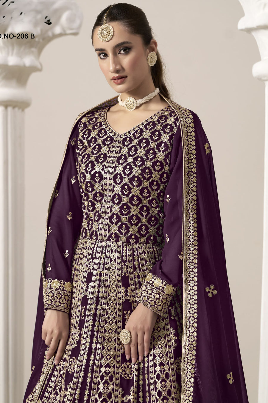 Purple Georgette Anarkali Suit For Indian & Pakistani Wedding Festival - Embroidery Work