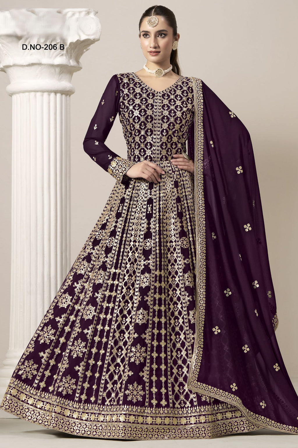 Purple Georgette Anarkali Suit For Indian & Pakistani Wedding Festival - Embroidery Work