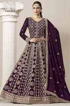 Purple Georgette Anarkali Suit For Indian & Pakistani Wedding Festival - Embroidery Work