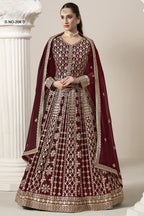 Maroon Georgette Anarkali Suit For Indian & Pakistani Wedding Festival - Embroidery Work