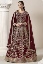 Maroon Georgette Anarkali Suit For Indian & Pakistani Wedding Festival - Embroidery Work