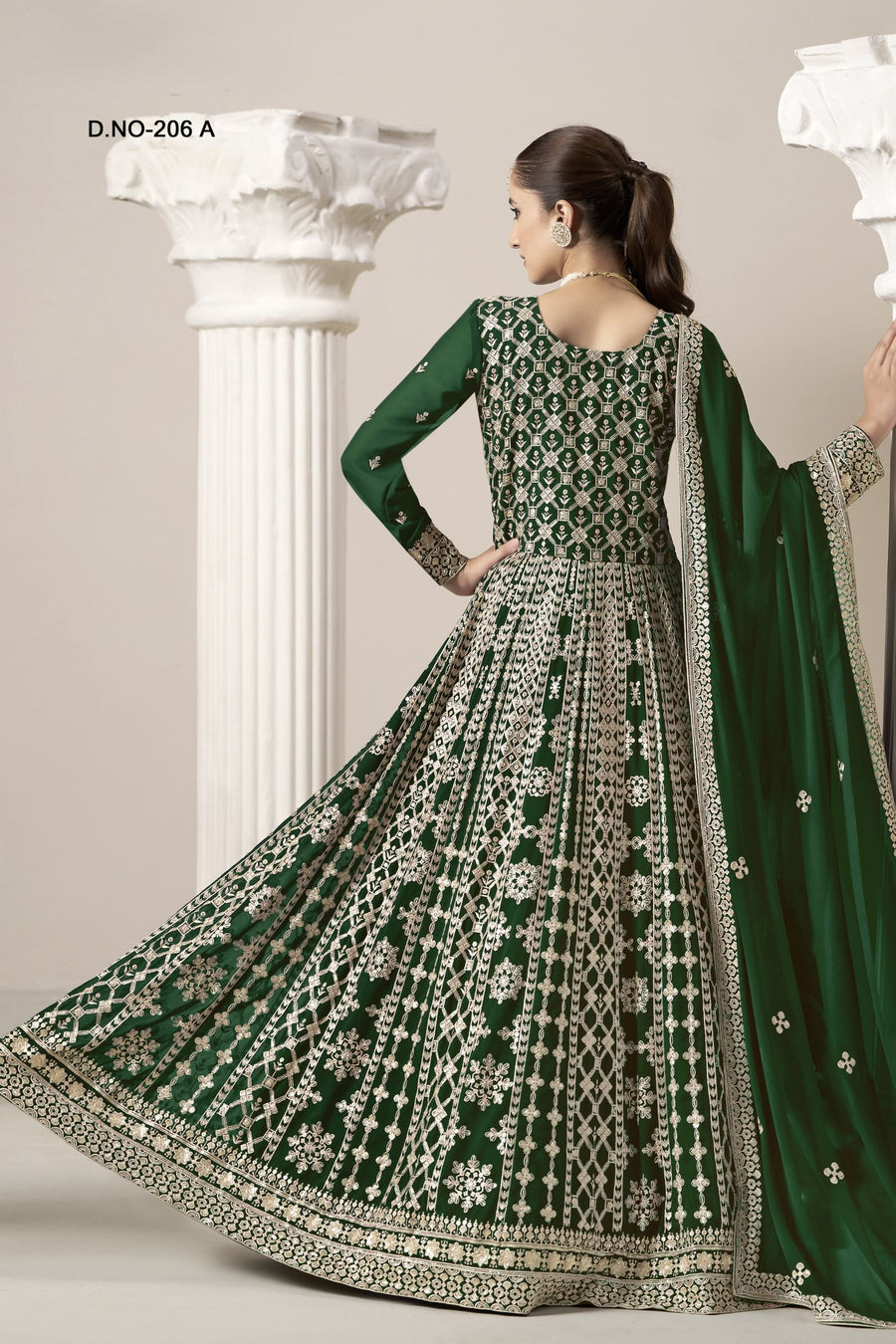 Green Georgette Anarkali Suit For Indian & Pakistani Wedding Festival - Embroidery Work