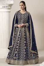 Navy Blue Georgette Anarkali Suit For Indian & Pakistani Wedding Festival - Embroidery Work