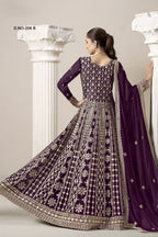 Purple Georgette Anarkali Suit For Indian & Pakistani Wedding Festival - Embroidery Work