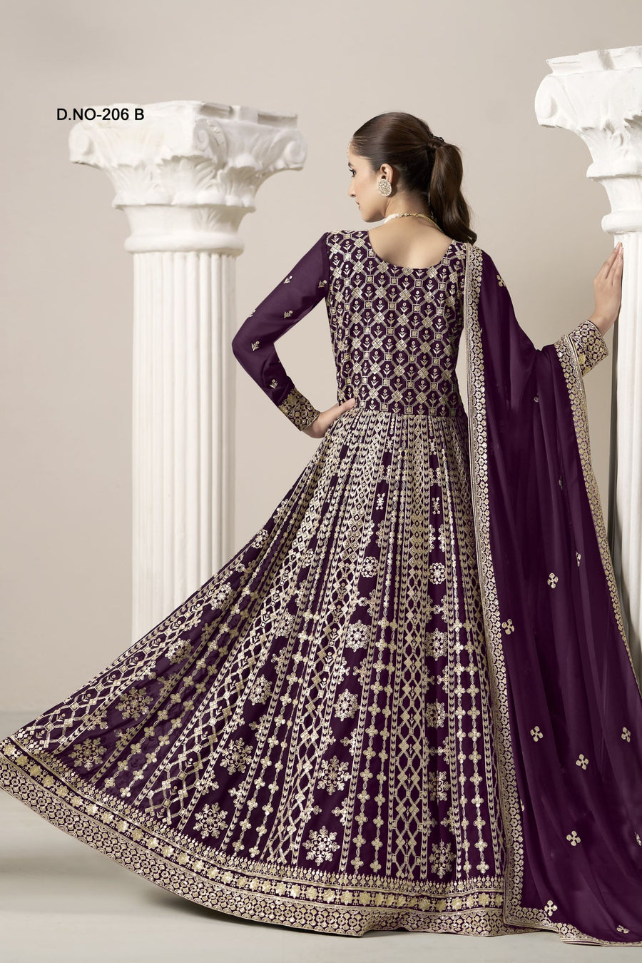 Purple Georgette Anarkali Suit For Indian & Pakistani Wedding Festival - Embroidery Work