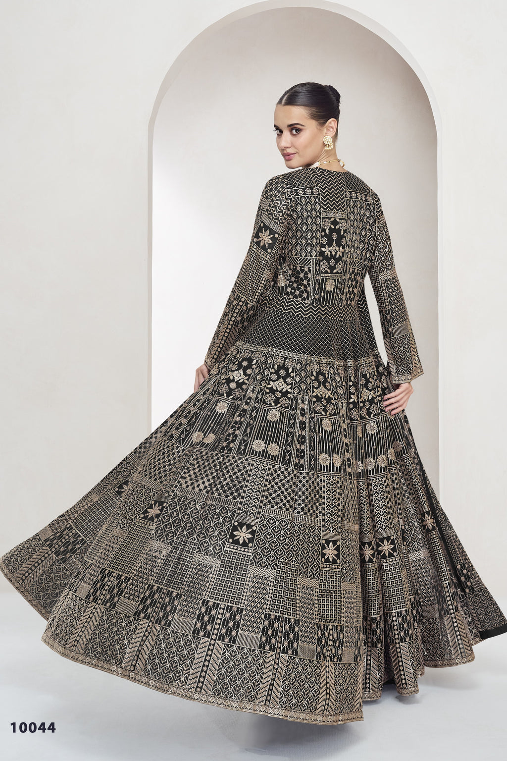 Grayish Black Georgette Palazzo with Choli & Jacket For Wedding & Indian Festival - Embroidery Work