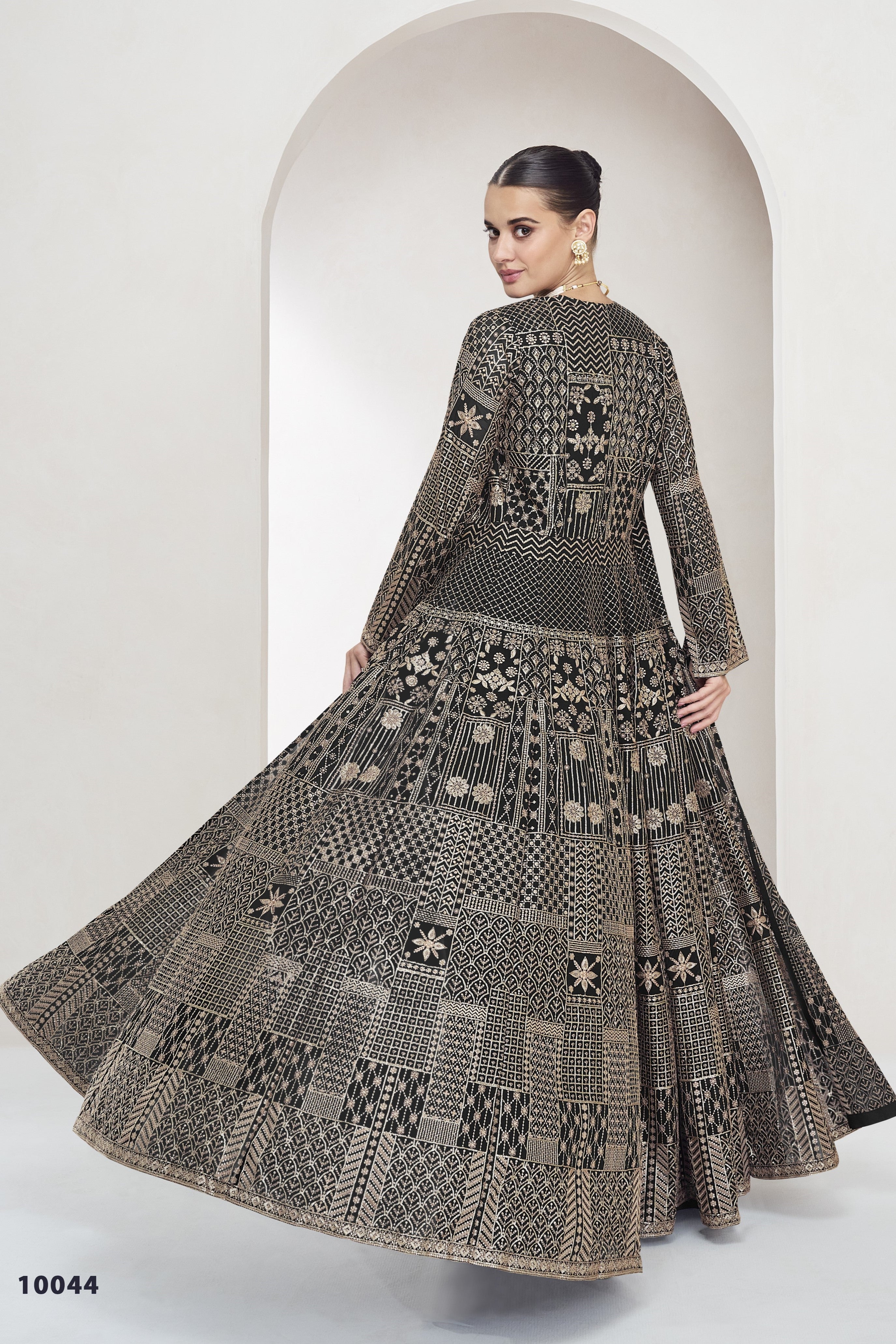 Grayish Black Georgette Palazzo with Choli & Jacket For Wedding & Indian Festival - Embroidery Work