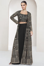 Grayish Black Georgette Palazzo with Choli & Jacket For Wedding & Indian Festival - Embroidery Work