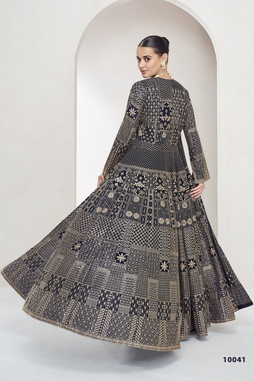 Blue Georgette Palazzo with Choli & Jacket For Wedding & Indian Festival - Embroidery Work